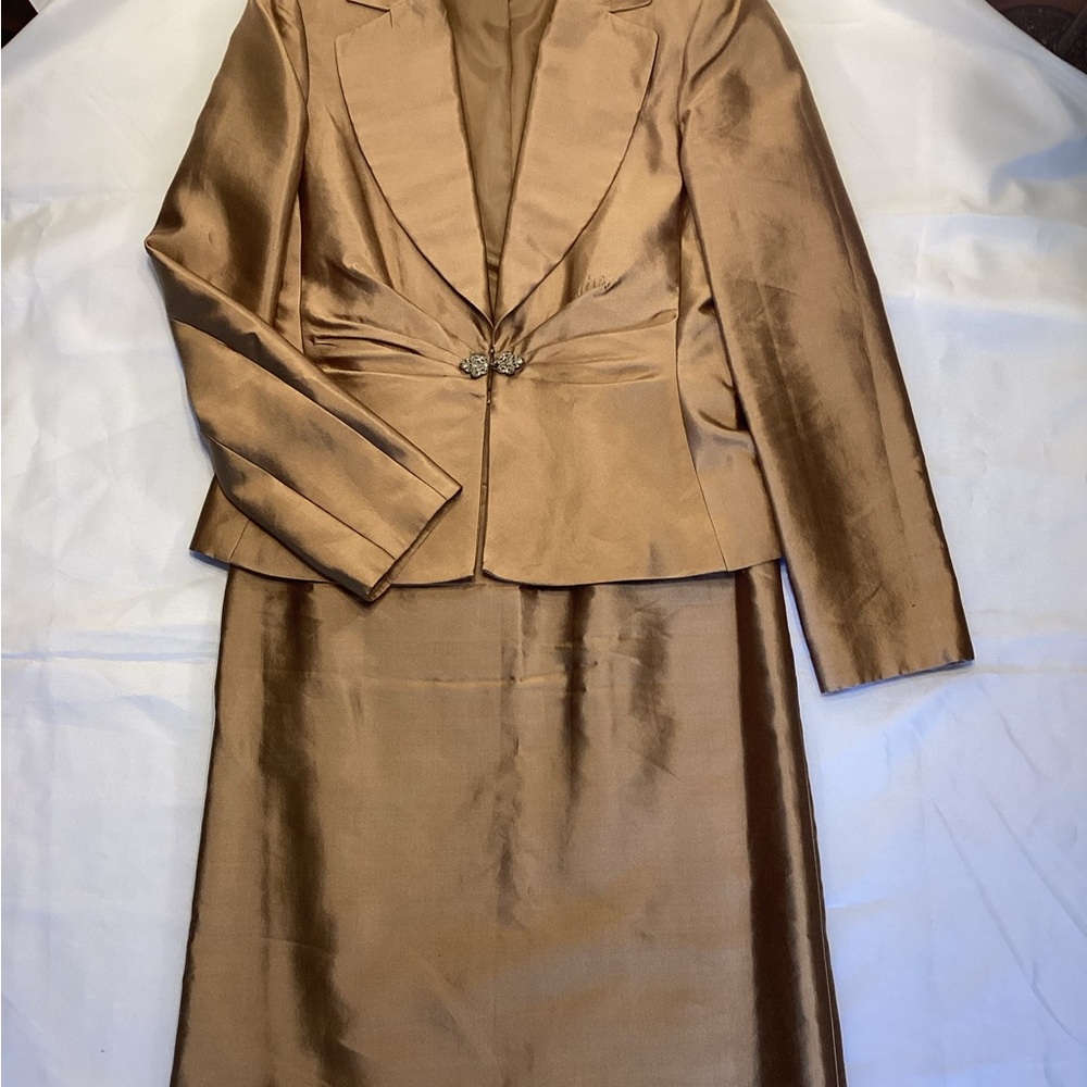 ALLEN by ABS Silk Blend Cocktail Suit Skirt Gold Ladies Size 6